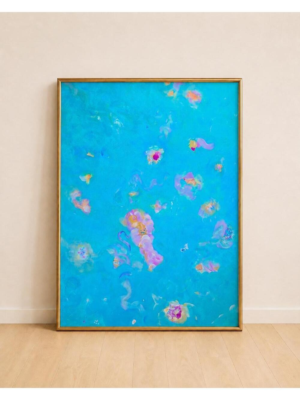 Blue Floral Abstract Art Print, Colorful Modern Wall Art, 8x10